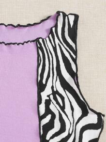 Muchica Top tank ribete en forma de lechuga de color combinado de rayas - Multicolor - Ver 3