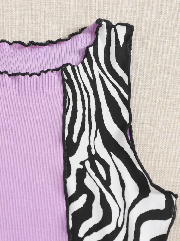 Muchica Zebra Stripe Colorblock Lettuce Trim Tank Top - Multicolor - View 3