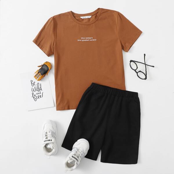 

Boys Slogan Embroidered Tee & Pocket Track Shorts Set, Multicolor