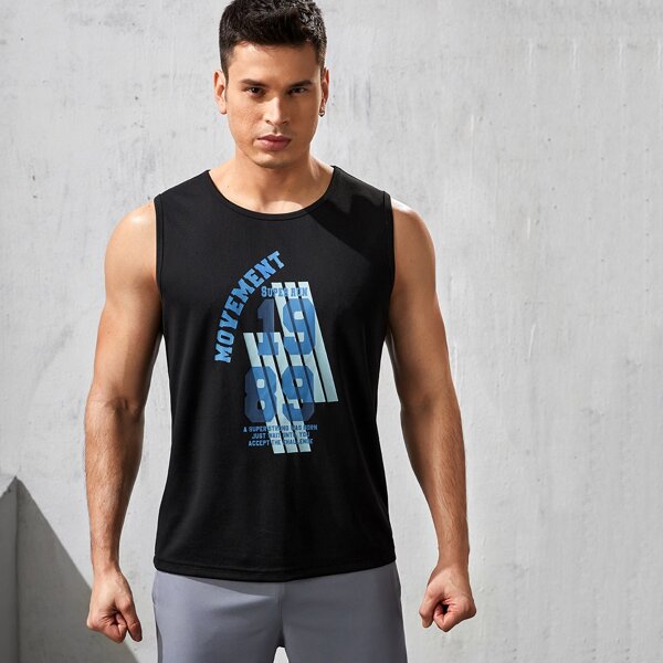 

Men Letter Graphic Sports Tee, Black