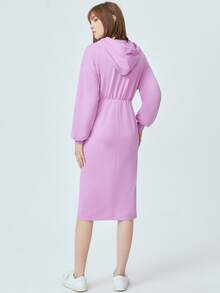SHEIN Drawstring Solid Hooded Dress - Lilac Purple - View 2