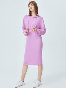 SHEIN Drawstring Solid Hooded Dress - Lilac Purple - View 3