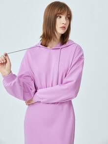 SHEIN Drawstring Solid Hooded Dress - Lilac Purple - View 5