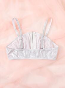 Metallic Zip-up Front Bralet - Silver - View 2