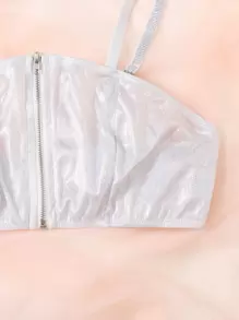 Metallic Zip-up Front Bralet - Silver - View 3