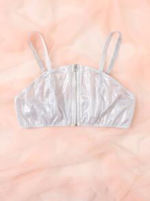 Metallic Zip-up Front Bralet - Silver - View 4