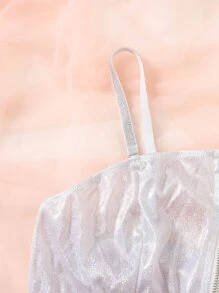 Metallic Zip-up Front Bralet - Silver - View 5