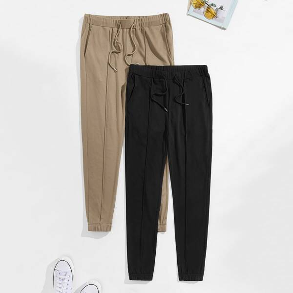 

Men 2 Pack Seam Front Drawstring Solid Joggers, Multicolor