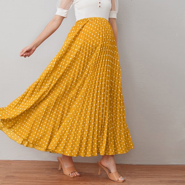 

Maternity Polka Dot Pleated Skirt, Multicolor