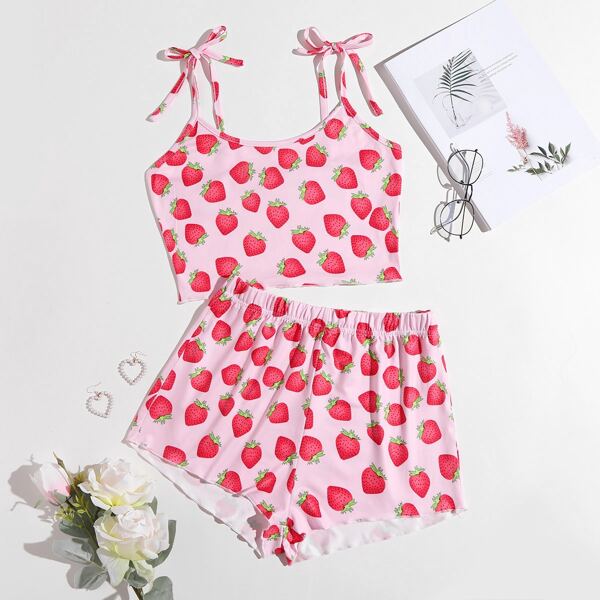

Allover Strawberry Knot Pajama Set, Multicolor