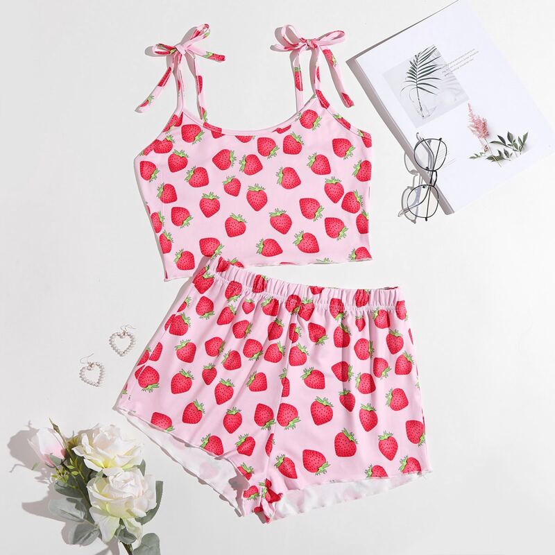 

Allover Strawberry Knot Pajama Set, Multicolor