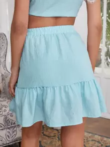 SHEIN Unity 荷葉邊下擺素色半身裙 - 薄荷藍 - 查看 4