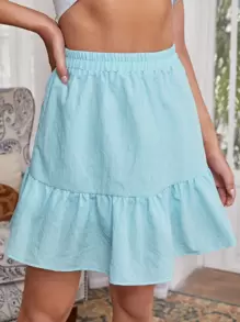 SHEIN Unity 荷葉邊下擺素色半身裙 - 薄荷藍 - 查看 5