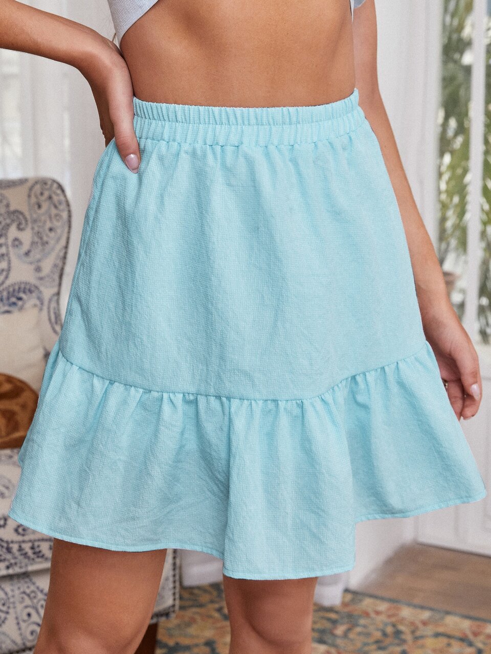 Ruffle Hem Solid Skirt