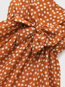 SHEIN Young Girl Ditsy Floral Print Bow Front Cami Dress - Ginger - View 5