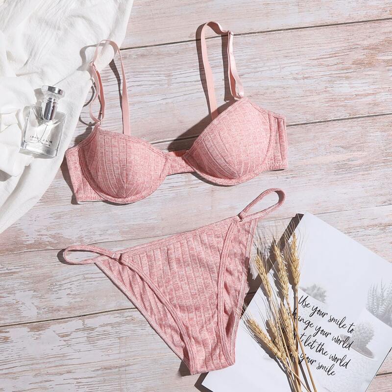 

Push Up Thong Lingerie Set, Pink