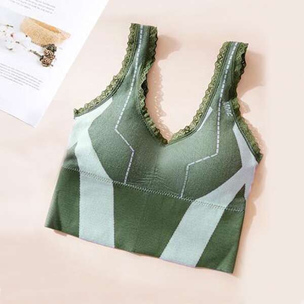 

Girls Contrast Panel Lace Trim Bralette, Green