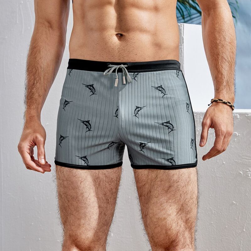 

Guys Fish Print Swim Trunks, Grey