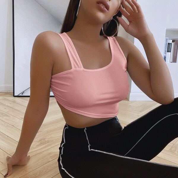 

Asymmetrical Hem Crop Tank Top, Dusty pink
