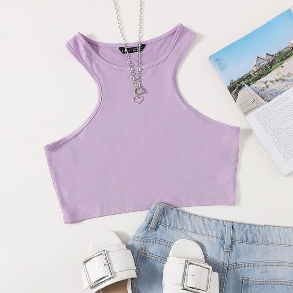 

Solid Crop Slim Tank Top, Lilac purple