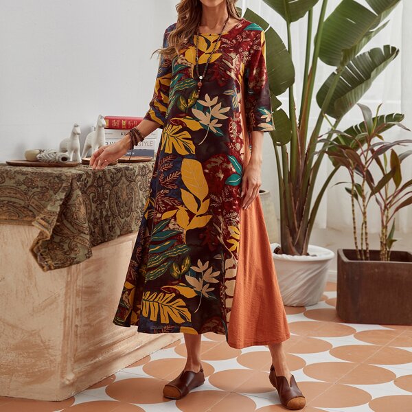 

Plants Print Tunic Dress, Multicolor