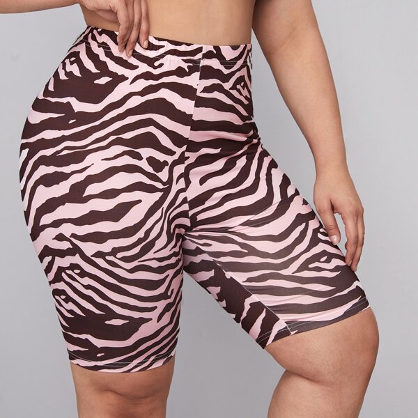

Plus Zebra Striped Biker Shorts, Multicolor