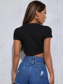 SHEIN Unity Tie Front Crop Top - Black - View 2