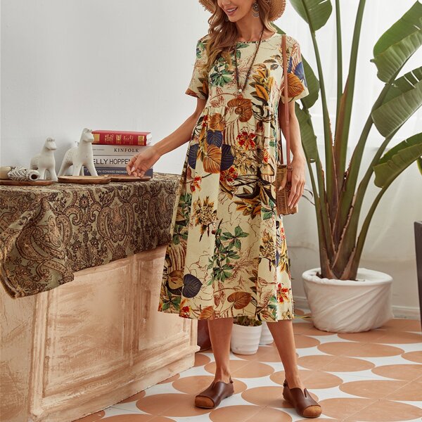 

Botanical Print Dress, Multicolor