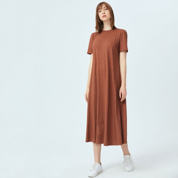 

Solid Tee Dress, Rust brown