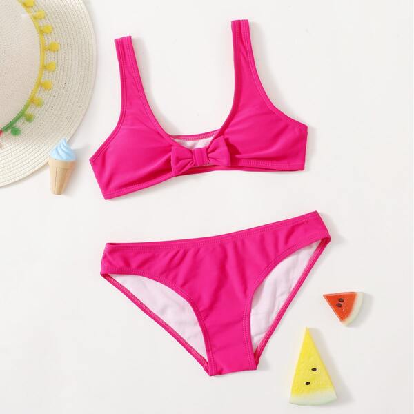 

Girls Bow Front Bikini Swimsuit, Hot pink