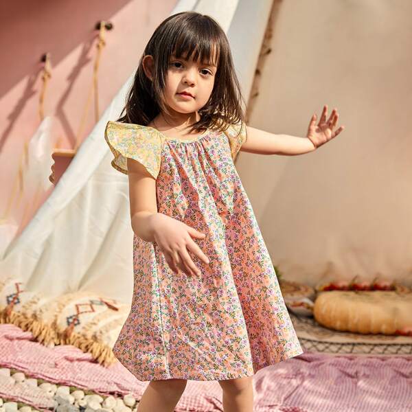 

Toddler Girls Ditsy Floral Print Colorblock Dress, Multicolor