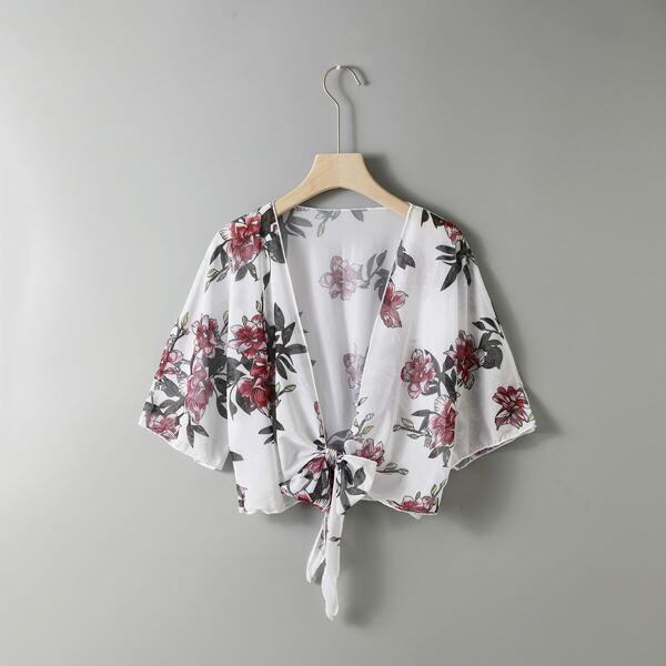 

Floral Knot Front Kimono, Multicolor