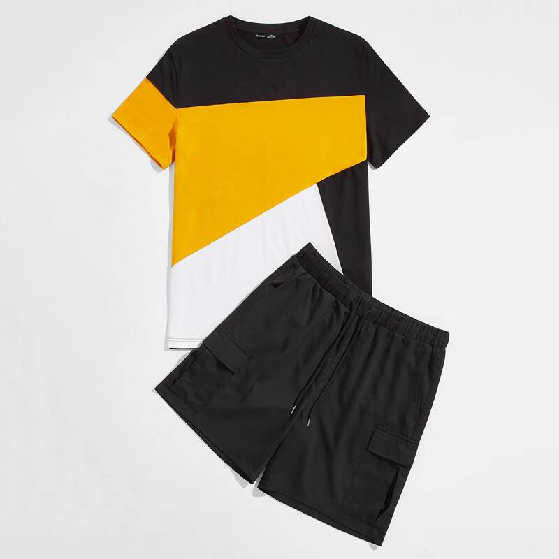 

Guys Colorblock Tee and Flap Pocket Side Shorts Set, Multicolor