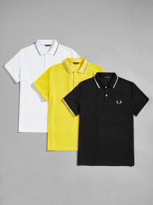 GENTILAND 男士三件装刺绣细节条纹饰边 Polo 衫 - 彩色 - 查看 1