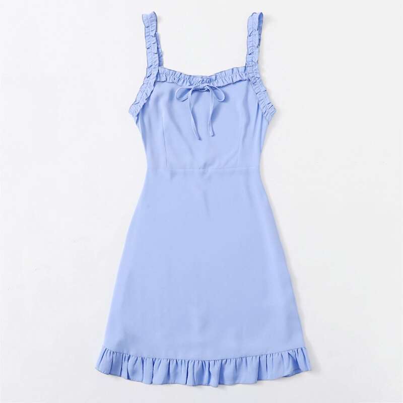 

Frill Trim Knot Front Dress, Baby blue