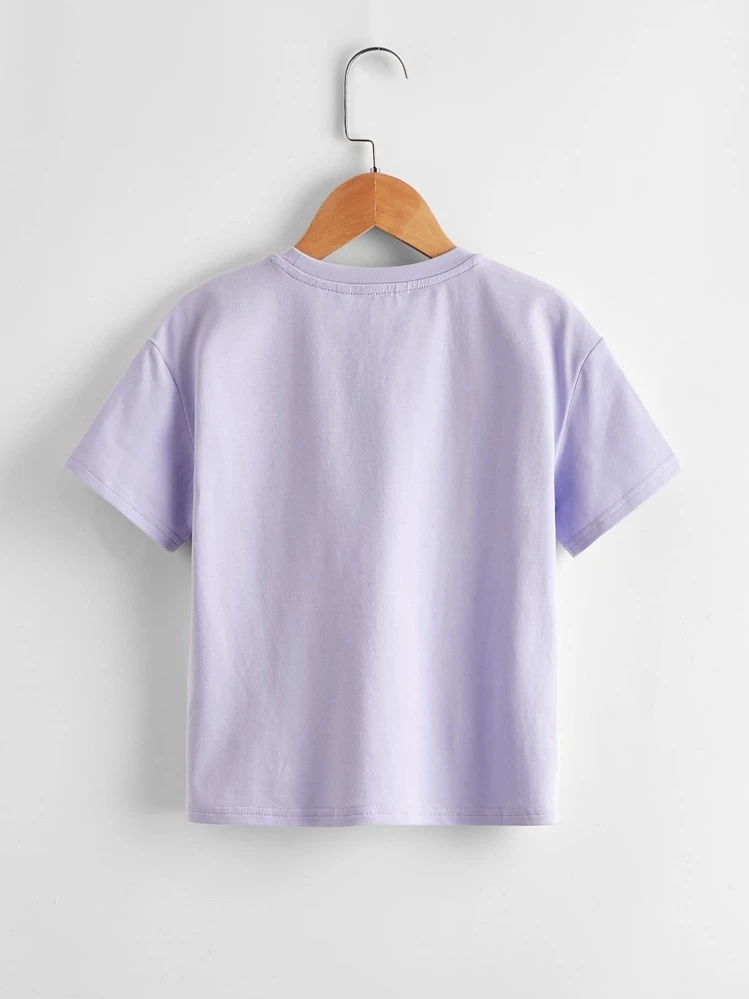 SHEIN Girls Slogan Graphic Top - Mauve Purple - View 2