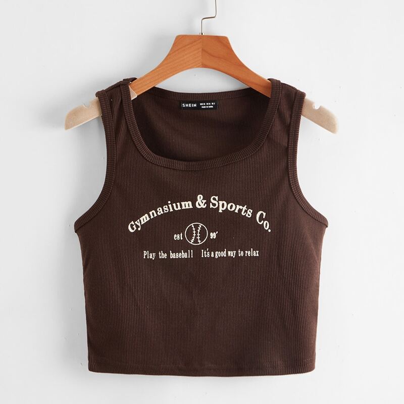 

Slogan Graphic Tank Top, Coffee brown