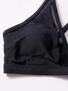 對比魚網丁字褲比基尼套裝 - 黑色 - 查看 8