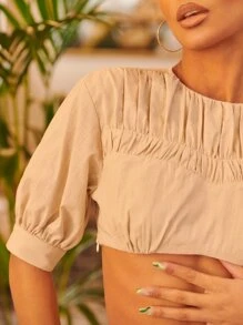 SHEIN Top corto fruncido - Caqui - Ver 3