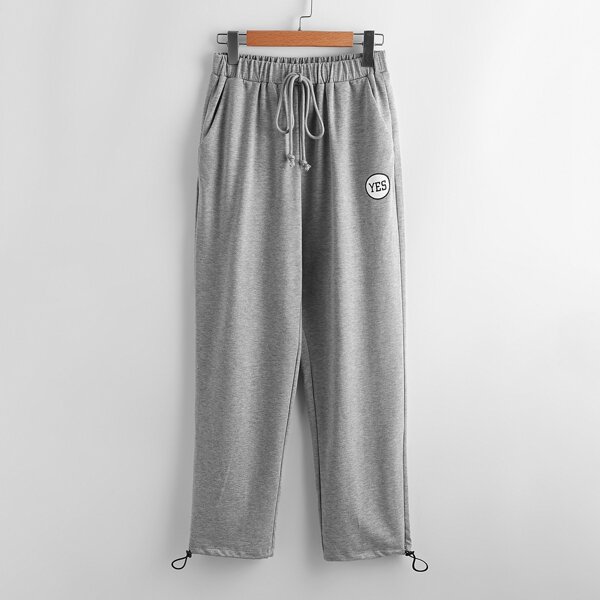 

Knot Waist Letter Graphic Drawstring Hem Sweatpants, Grey