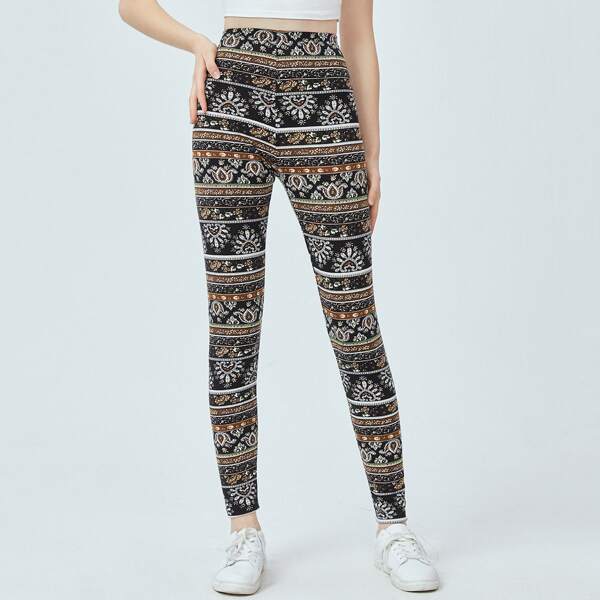 

Elastic Waist Paisley Print Leggings, Multicolor