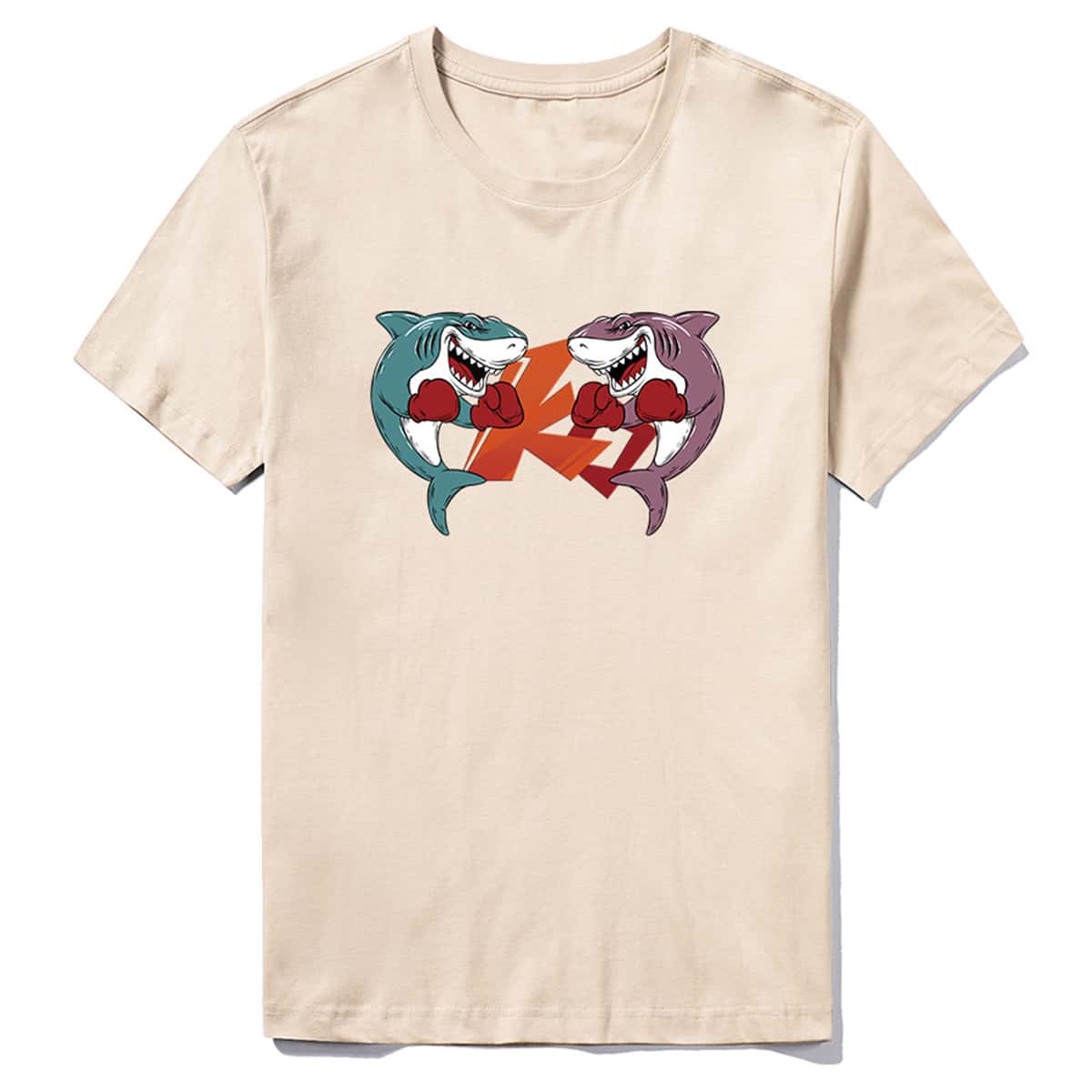 

Guys Cartoon Shark Print Tee, Khaki
