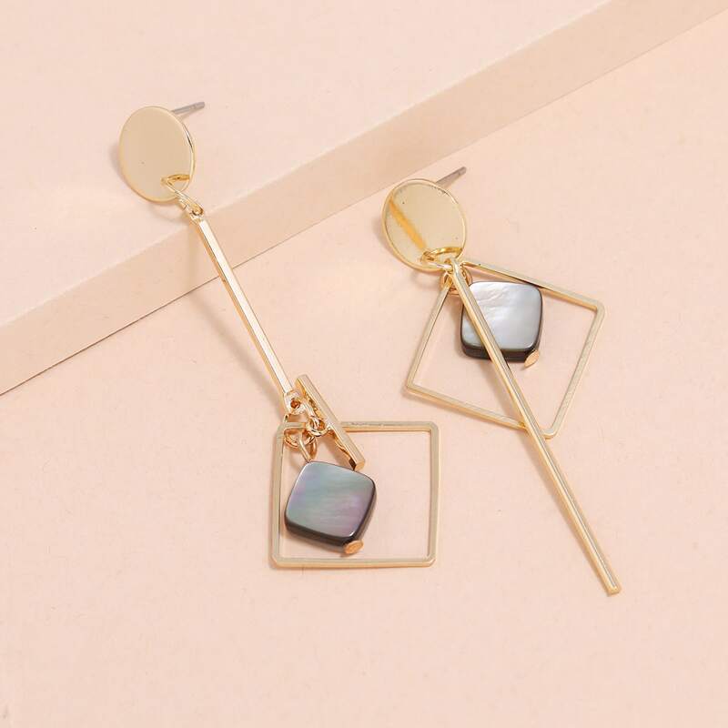 

Bar & Geo Drop Earrings, Gold