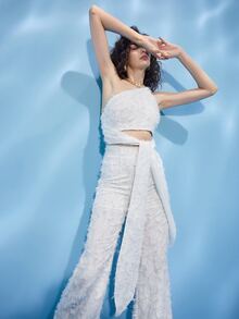 SHEIN One Shoulder Tie Side Fuzzy Top - White - View 8