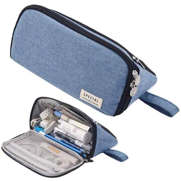 

1pc Triangular Pencil Bag, Blue