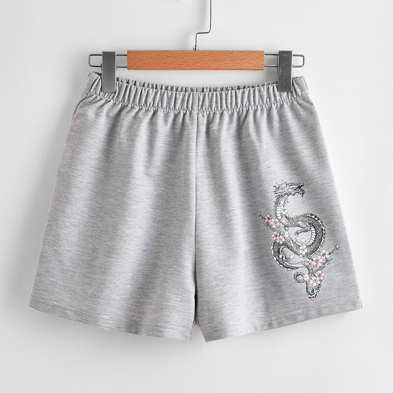 

Chinese Dragon Graphic Shorts, Light grey