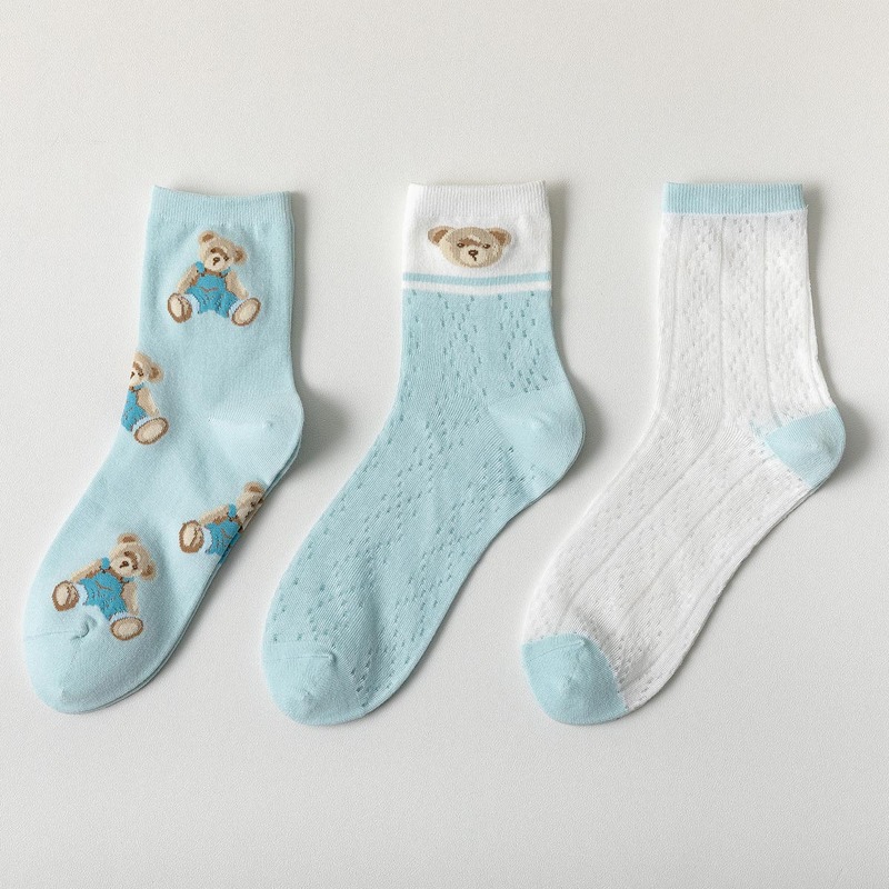 

3pairs Cartoon Bear Crew Socks, Multicolor