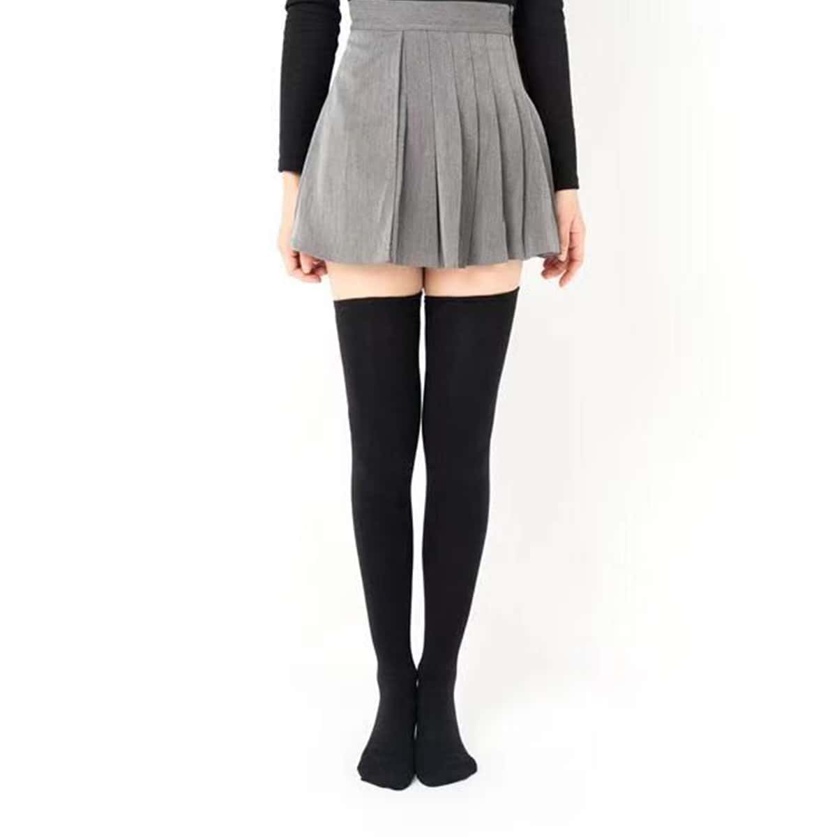 

1pair Solid Over The Knee Socks, Black