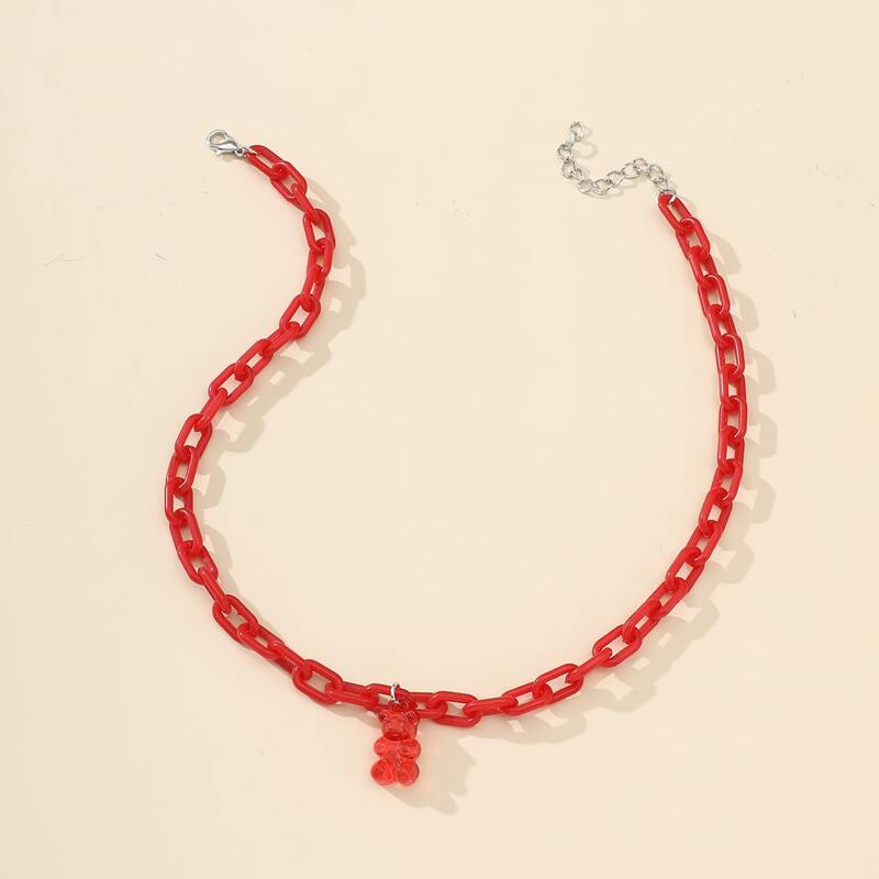 

1pc Bear Pendant Chain Necklace, Red