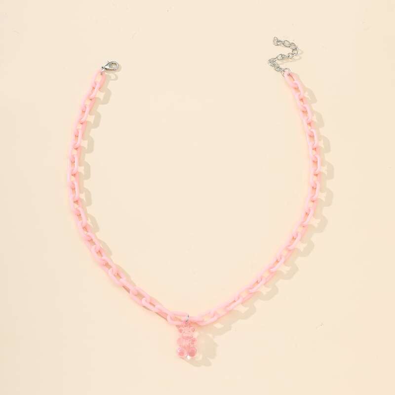 

1pc Bear Pendant Chain Necklace, Pink